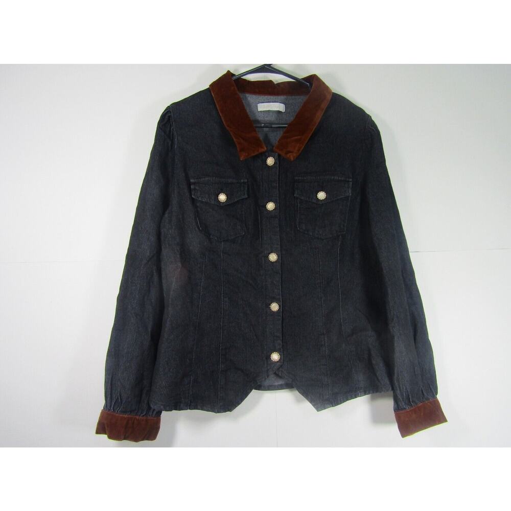 Belle Poque Top Womens Medium‎ Blue Denim Minimalist Neutral Pockets Faux Suede